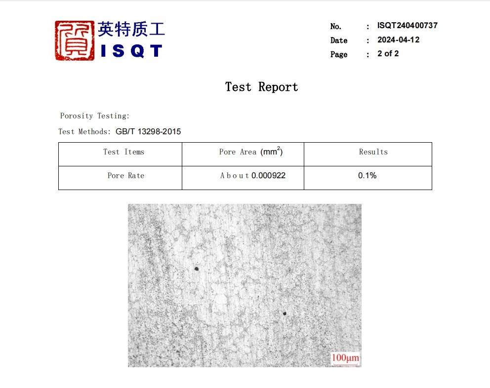 Metallographic examination report excerpt