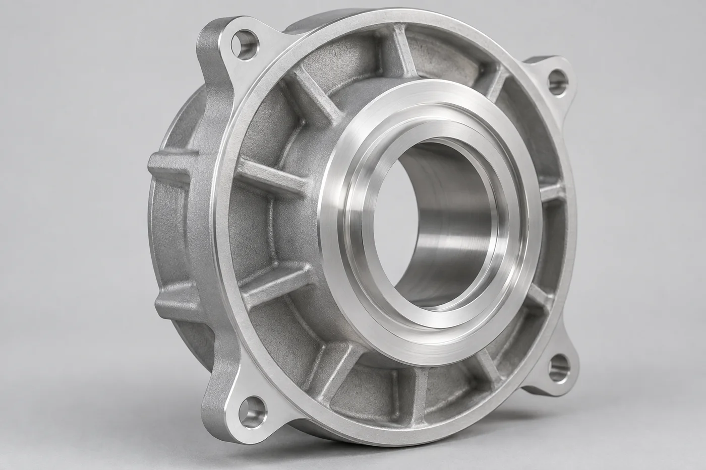 Close view of an aluminum motor end cap bearing interface